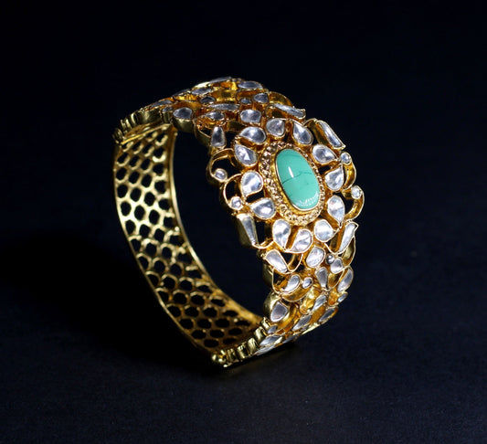 EACH BANGLE IN 92.5 STERLING SILVER IN 18KT GOLD PLATED KUNDAN & Turquoise stones