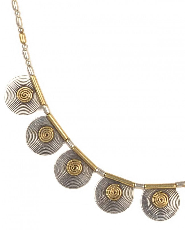 Pipe Bead Necklace with Silver Discs