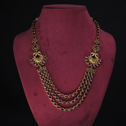 NECKLACE:- 92.5 STERLING SILVER, GOLD PLATED WITH PINK & GREEN ONYX stones.