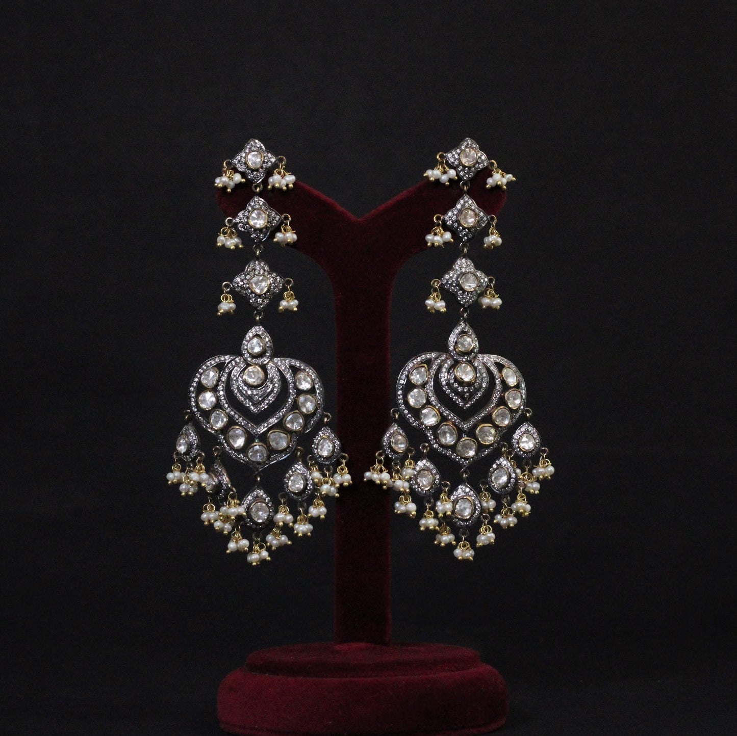 GOLD & BLACK RHODIUM PLATING DANGLERS EARRINGS IN HYDRABADI COLLECTIONS.