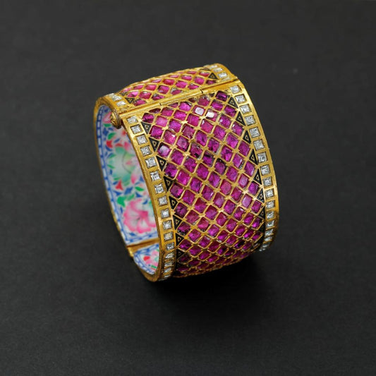 BANGLE:- 92.5 STERLING SILVER WITH ENEMALING WORK & KUNDAN WITH ruby LIGHT WITH.