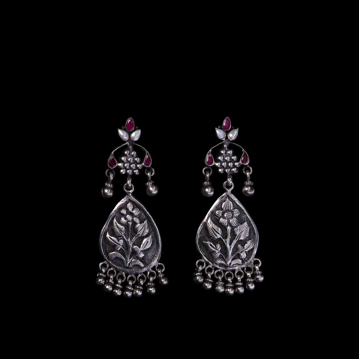 OXIDISED PLATING SILVER DANGLER EARRINGS IN TRIBAL COLLECTIONS.