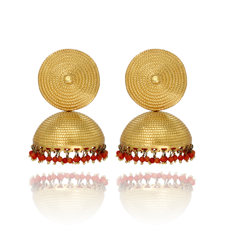EARRINGS:- 92.5 STERLING SILVER GOLD PLATED WITH GARNET.