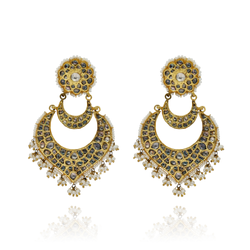EARRINGS :- 92.5 STERLING SILVER GOLD PLATED WITH KUNDAN & FRESH WATER PEARLS.