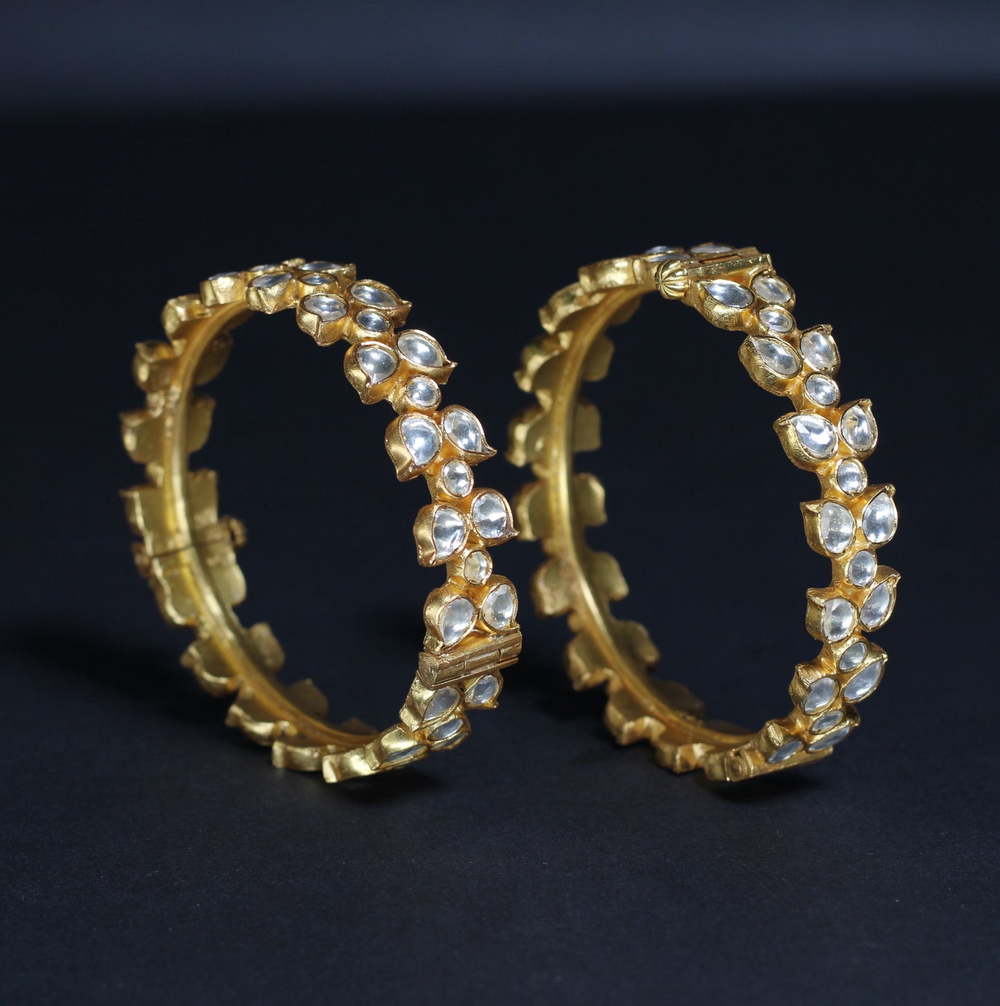 EACH BANGLE IS IN 92.5 STERLING SILVER  AND 18KT GOLD PLATED WITH KUNDAN