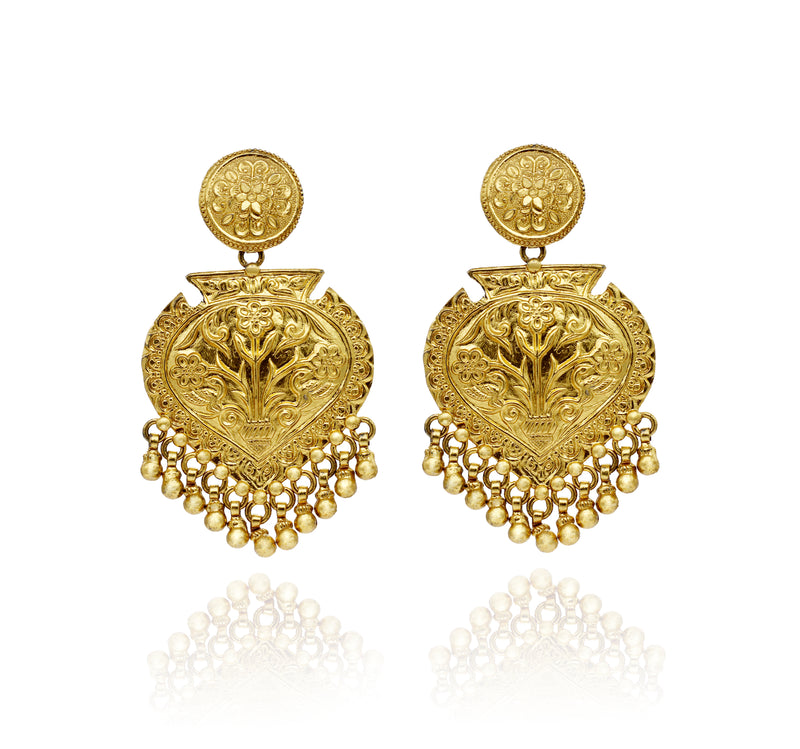 EARRINGS:- 92.5 STERLING SILVER GOLD PLATED WITH SILVER BEADS.