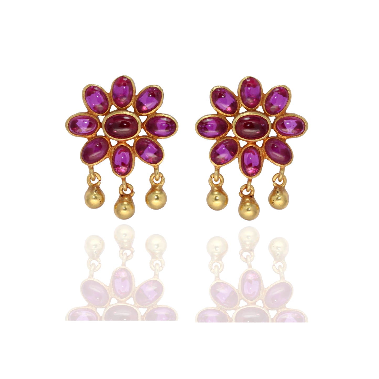 Ruby Red Gold Embellished, Earrings - Bonjour Ruby