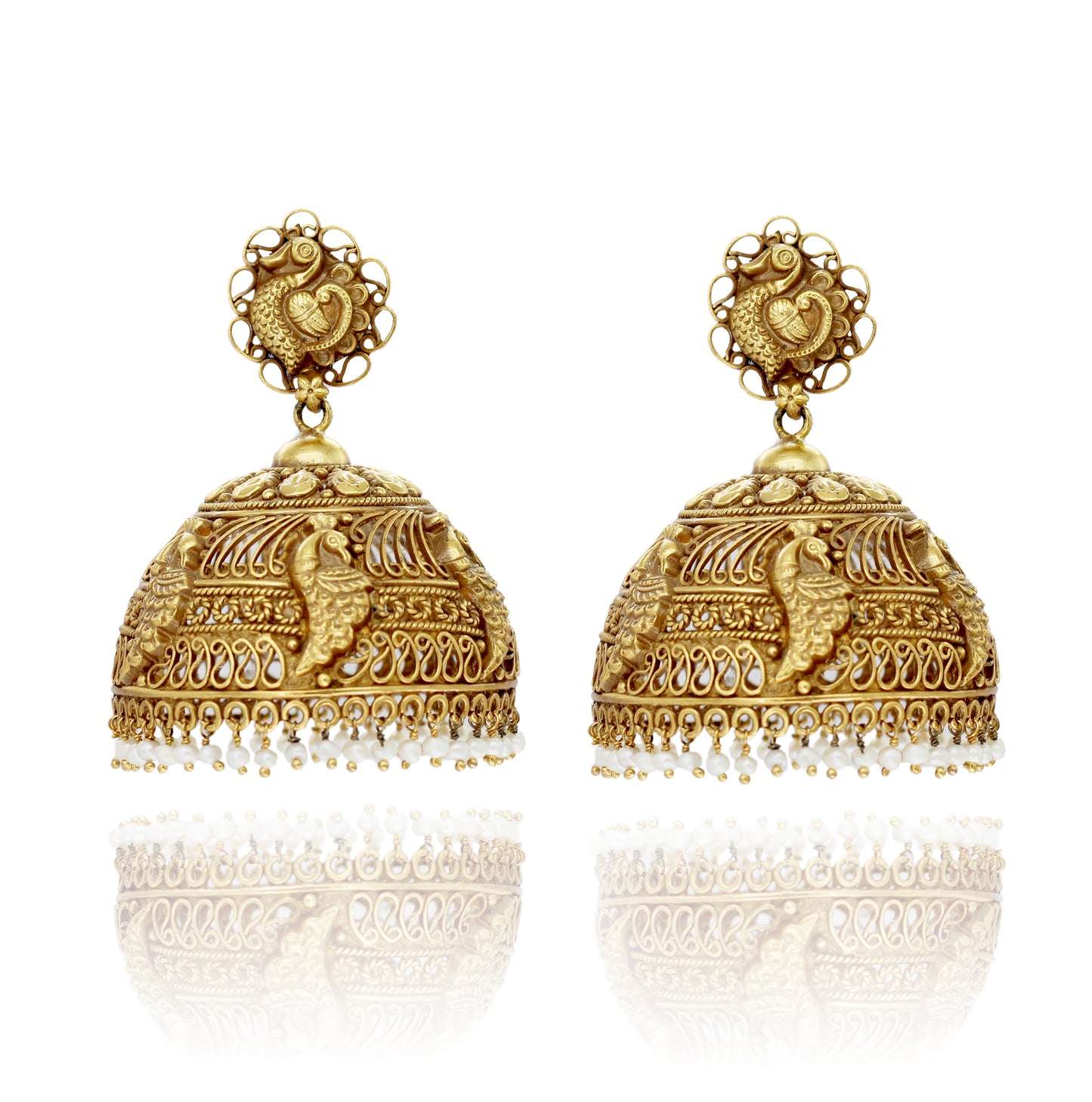 EARRINGS:- 92.5 STERLING SILVER GOLD PLATED WITH  CRYSTALS & FRESH WATER PEARLS.