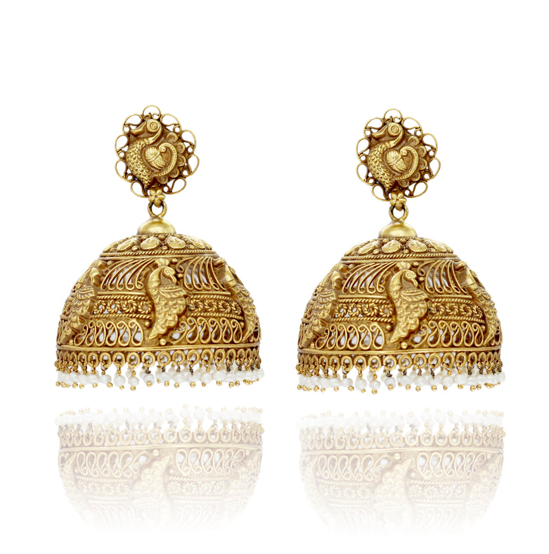 EARRINGS:- 92.5 STERLING SILVER GOLD PLATED WITH  CRYSTALS & FRESH WATER PEARLS.