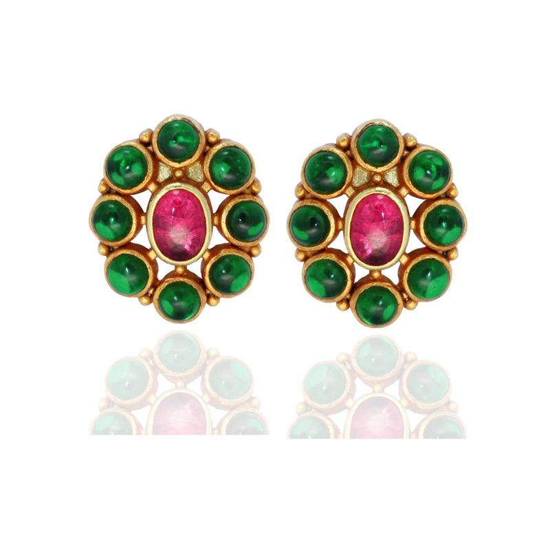 Pink Green Emerald Earrings - Jewelsio
