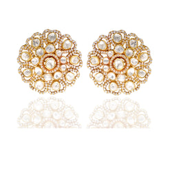 White Stone Gold Ethnic Party Wear Earrings - Precious-lady