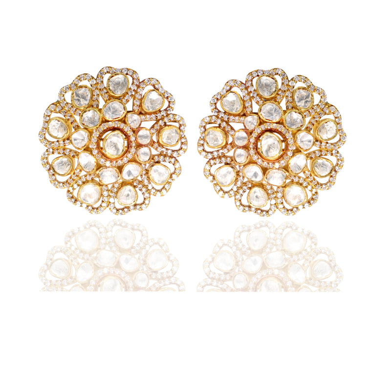 White Stone Gold Ethnic Party Wear Earrings - Precious-lady