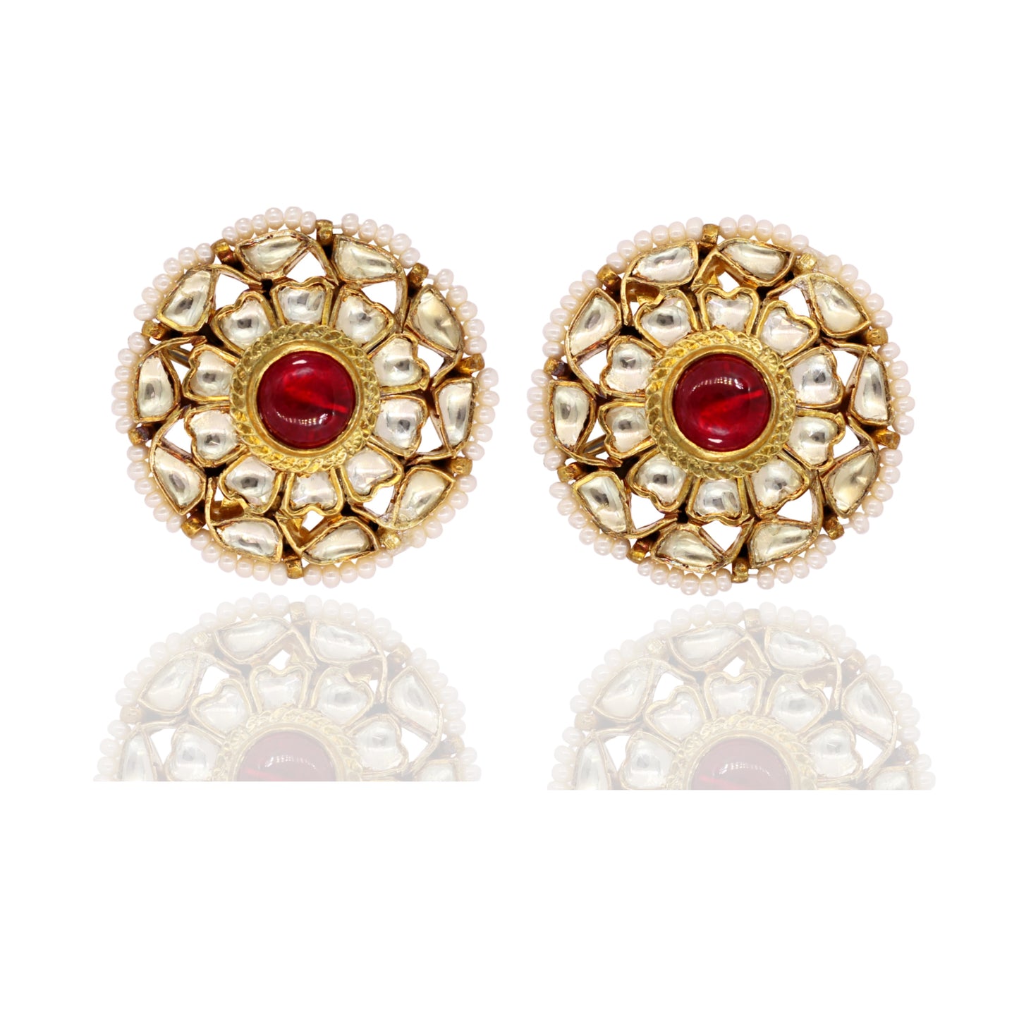 Red Golden Embellished Earrings - Radiate Precious
