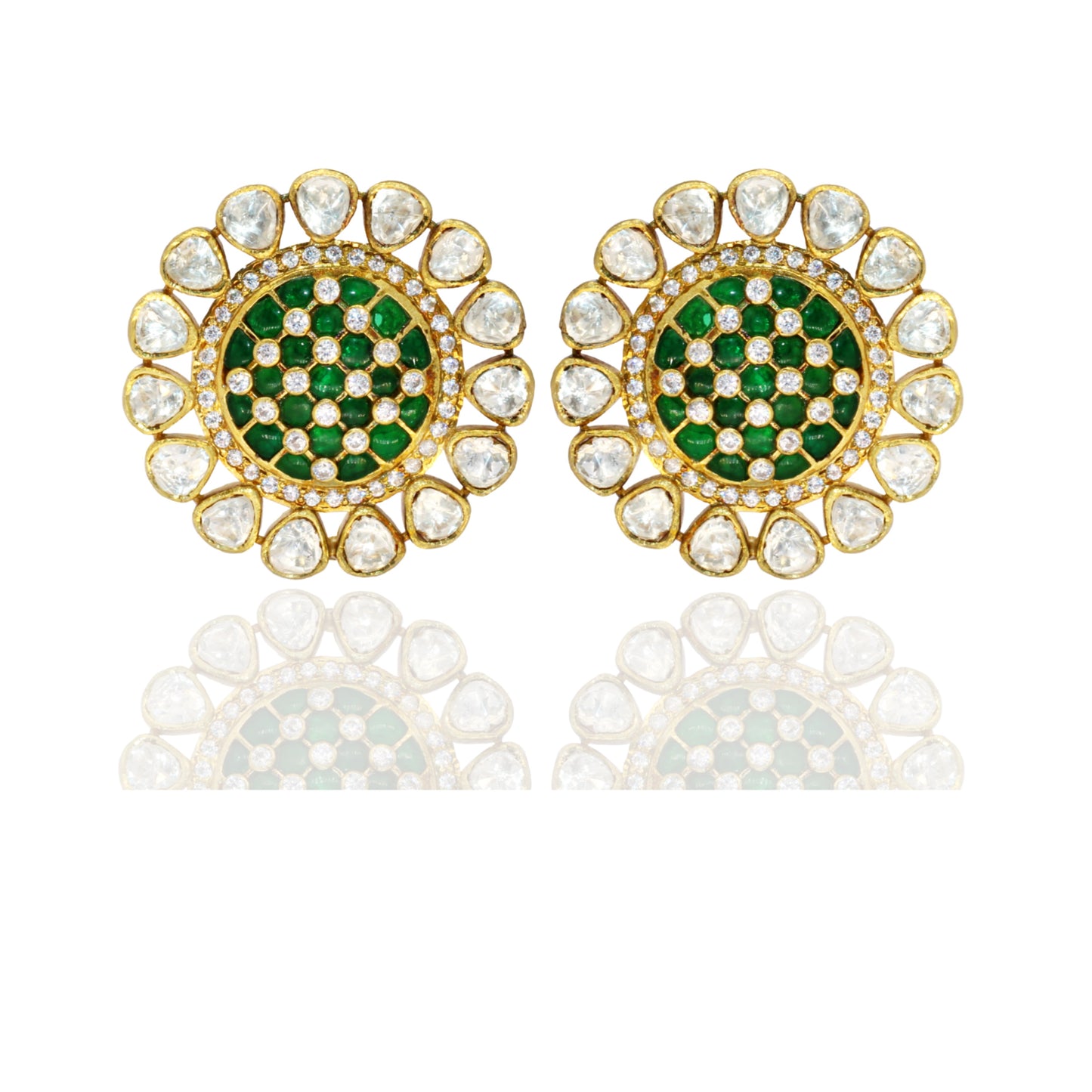 Green White Traditional Earrings - Ace Emerald