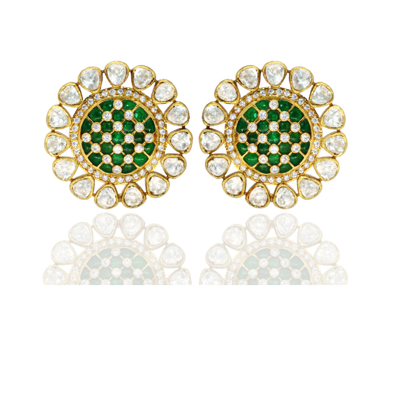Green White Traditional Earrings - Ace Emerald