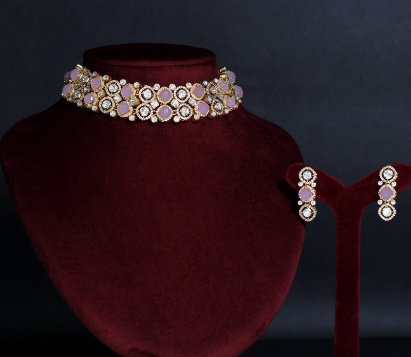 NECKLACE AND EARRING IN 92.5 STERLING SILVER IN 18KT GOLD PLATED WITH  POLKI & SUN STONES