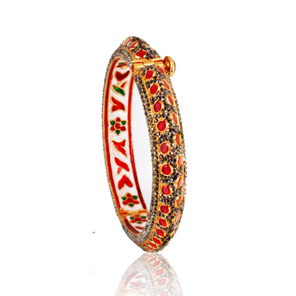 Gold Patra Bangle with Ruby & Marcasite