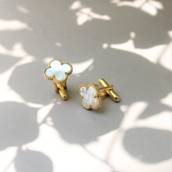 CUFFLINKS:- 92.5 STERLING SILVER, GOLD PLATED WITH  MOTHER OF PEARLS.