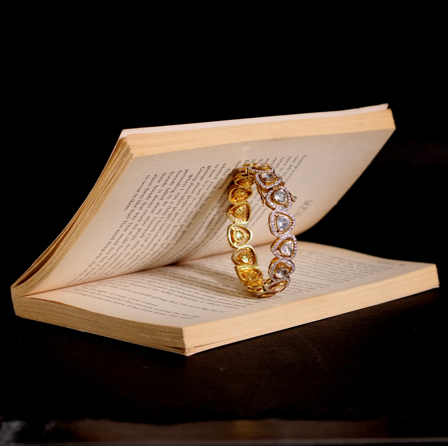 GOLD PLATED STERLING SILVER BANGLE  IN  MOSONITE POLKI COLLECTIONS.