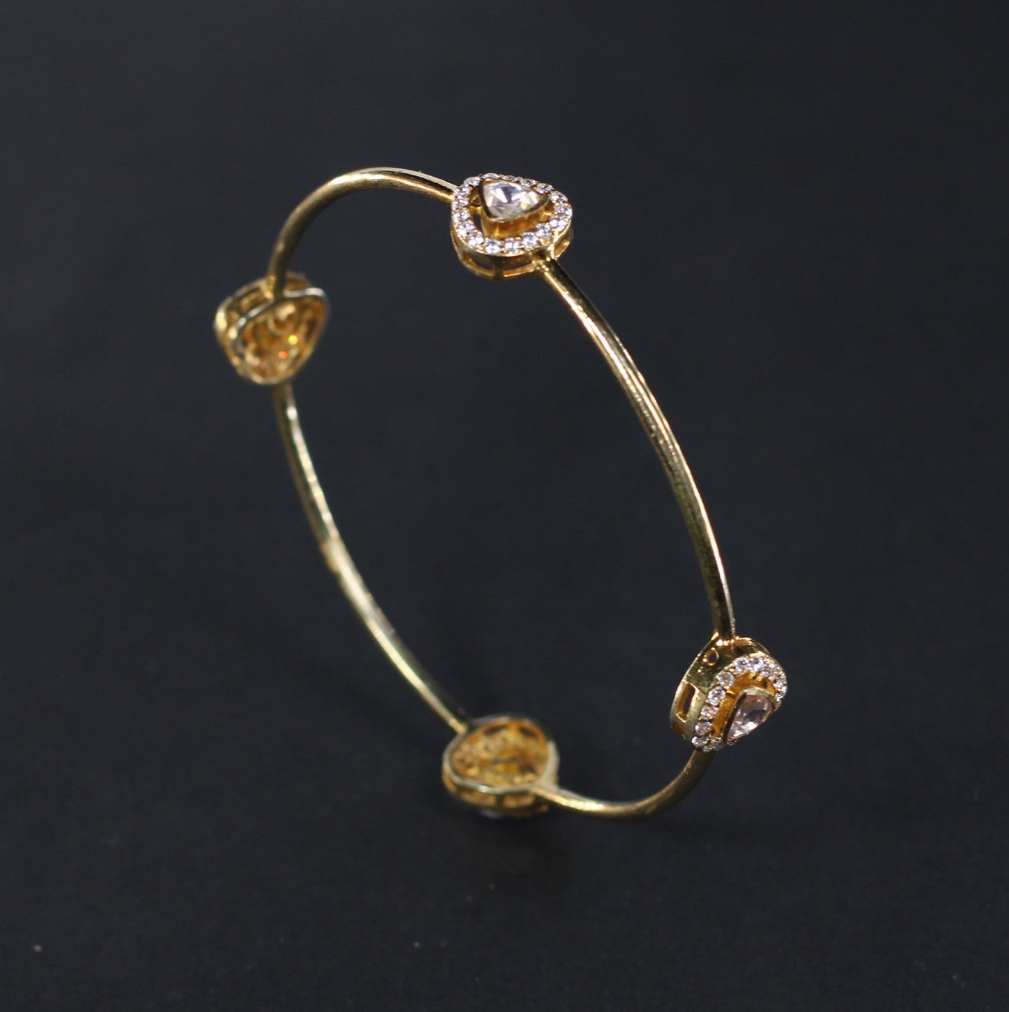 EACH BANGLE IN 92.5 STERLING SILVER WITH 18KT GOLD PLATED , moissanite POLKI AND ZIRCONIA
