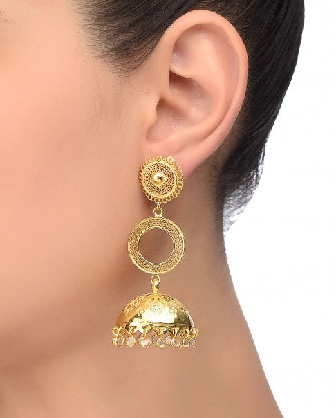 Silver golden Jhumka Earrings with Filigree Work