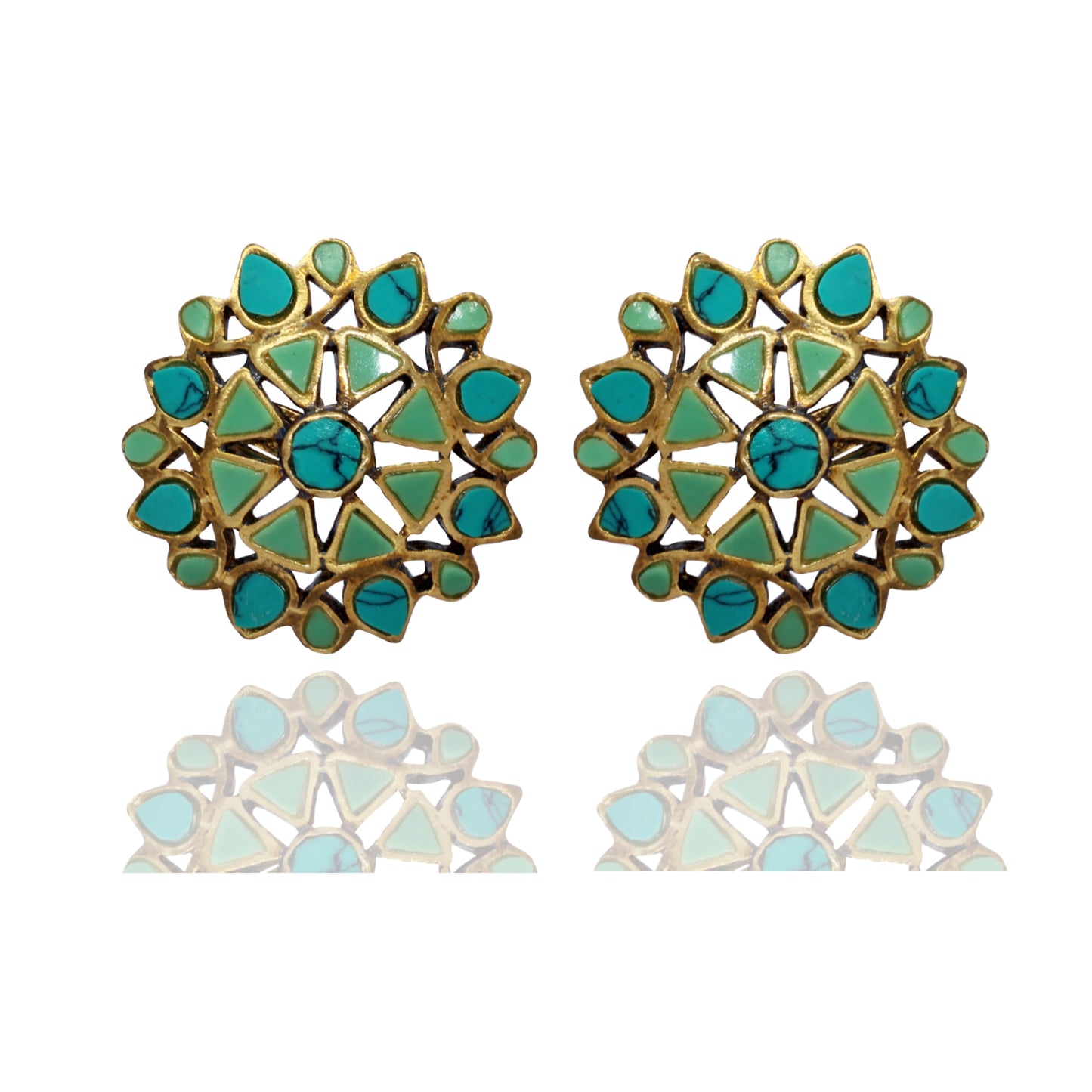 Semi Precious Dull Gold Earrings - Queens Turquoise