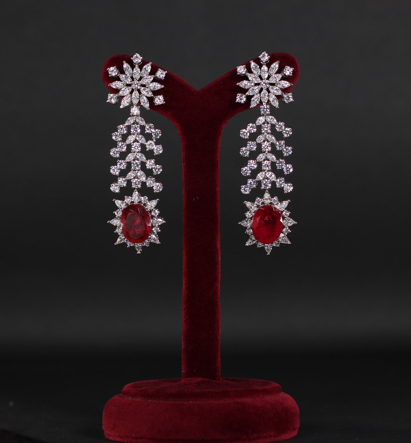 EARRINGS IN 92.5 STERLING SILVER WITH SWAROVSKI stones , PINK ONYX AND WHITE RHODIUM PLATED