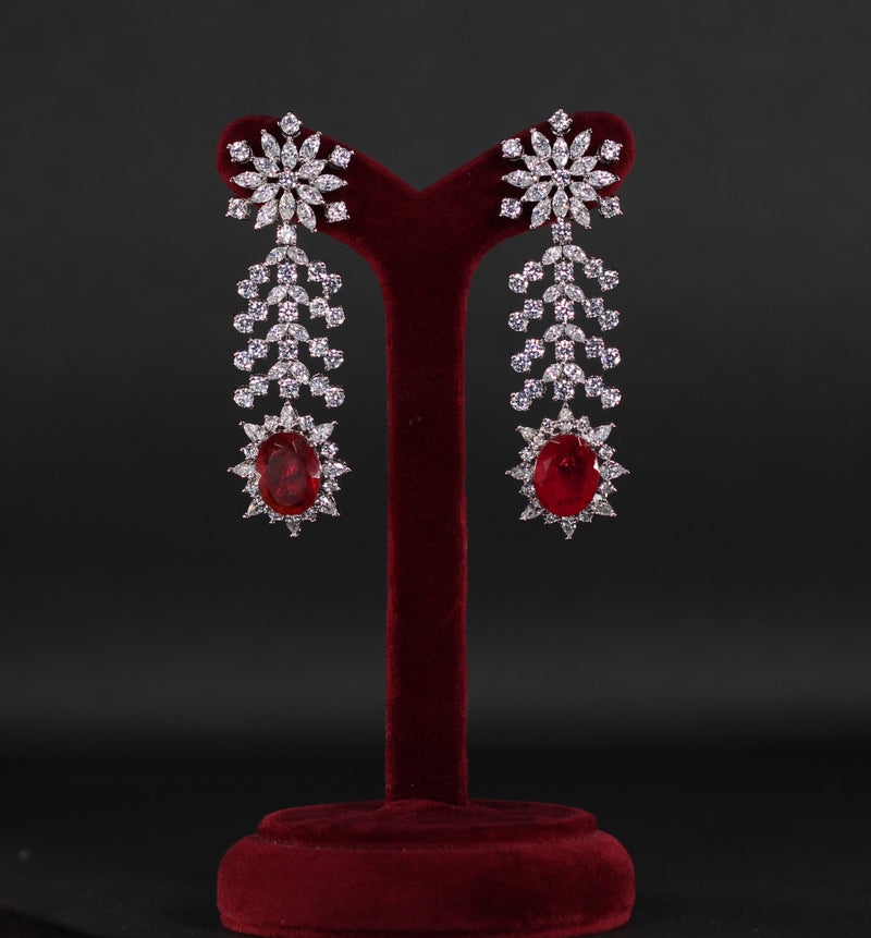 EARRINGS IN 92.5 STERLING SILVER WITH SWAROVSKI STONES , PINK ONYX AND WHITE RHODIUM PLATED