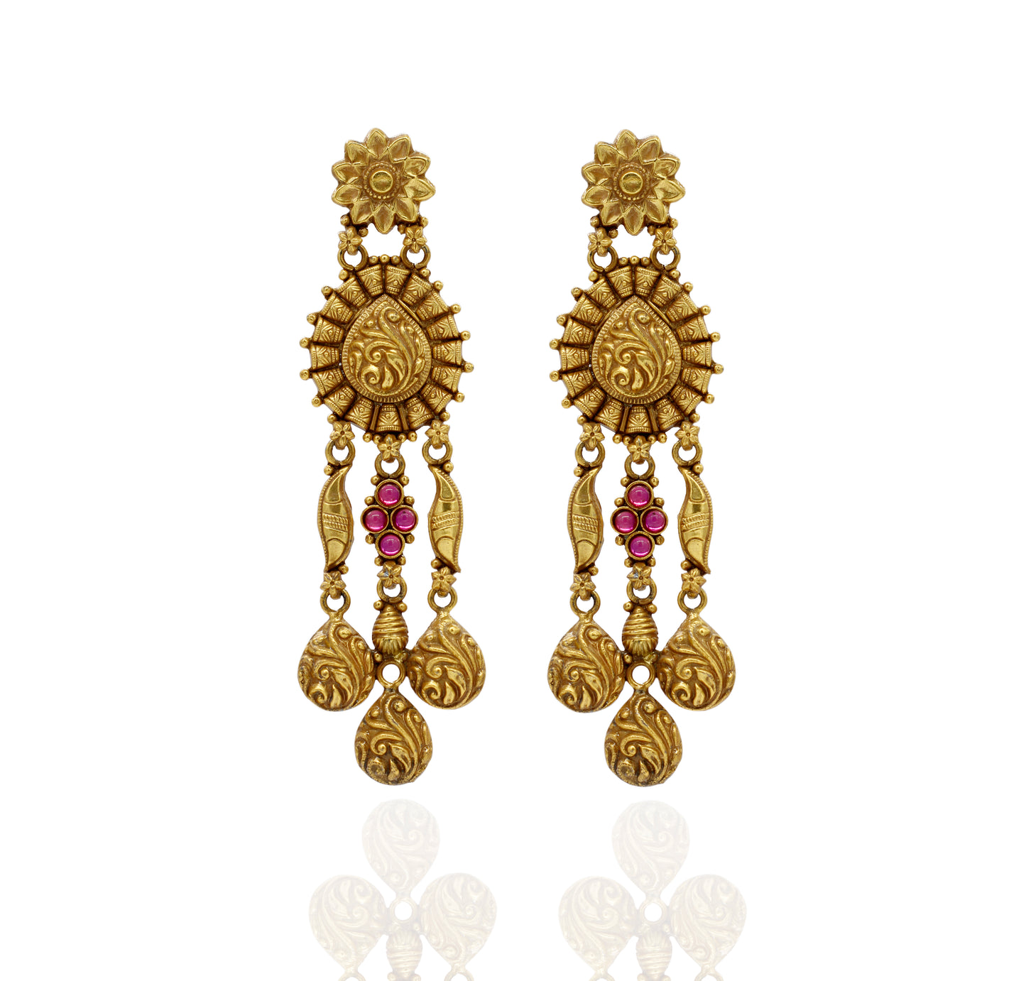 EARRINGS:- 92.5 STERLING SILVER GOLD PLATED WITH PINK ONYX.