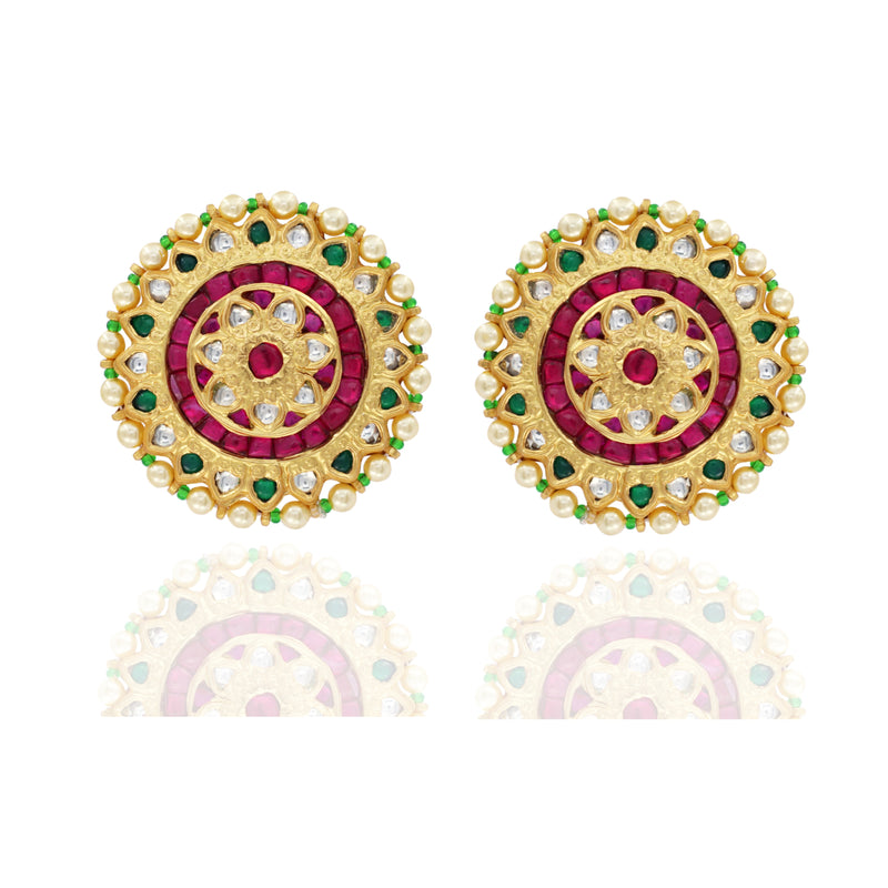 Dark Pink Hint Of Green Traditional Wear Earrings - Magnificent Magenta
