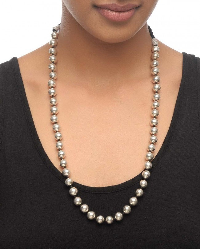 Black Necklace with Round Silver Beads
