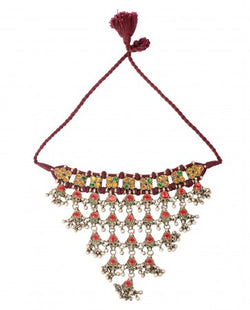 Maroon Necklace with Multicolored Stones