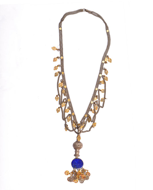 Lapis Round Pendant Silver Chain Necklace