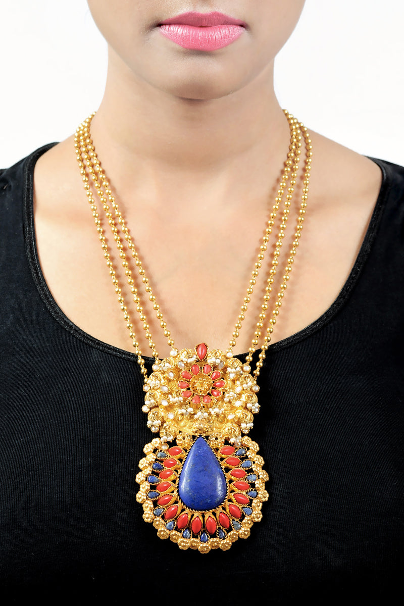 Silver Gold Plated Necklace With Lapis Pendant