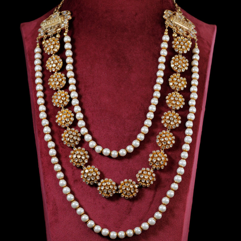 NECKLACE- 92.5 STERLING SILVER GOLD PLATED, KUNDAN STONES WITH FRESH WATER PEARLS.