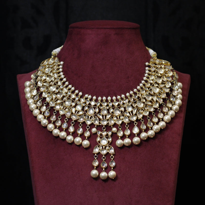 NECKLACE:- 92.5 STERLING SILVER WITH KUNDAN & PEARLS.