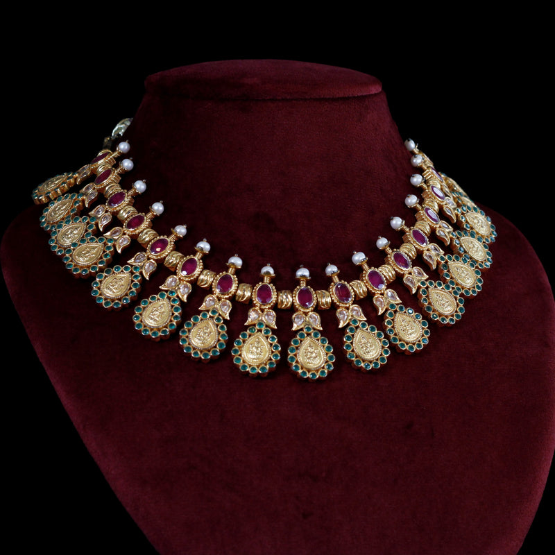 NECKLACES:-  92.5 STERLING SILVER GOLD PLATED WITH CRYSTAL, PINK & GREEN ONYX AND CULTURED PEARLS.