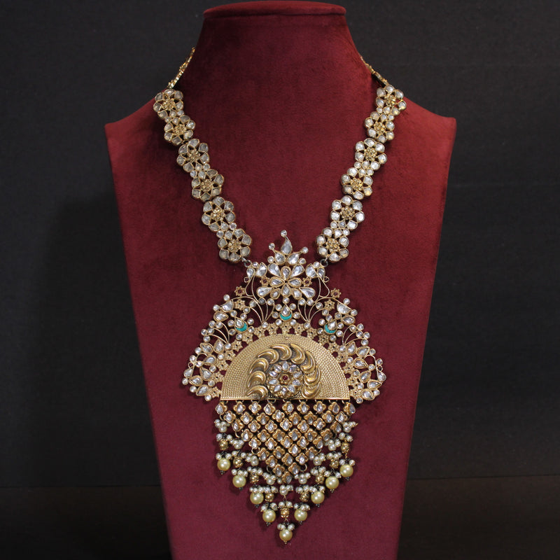NECKALCE:- 92.5 STERLING SILVER, GOLD PLATED, PINK ONYX WITH KUNDAN, TURQUOISE AND CULTURED & FRESH WATER PEARLS.