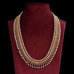 NECKLACE:- 92.5 STERLING SILVER GOLD PLATED WITH CRYSTAL, PINK ONYX  AND CULTURED & FRESH WATER PEARLS.