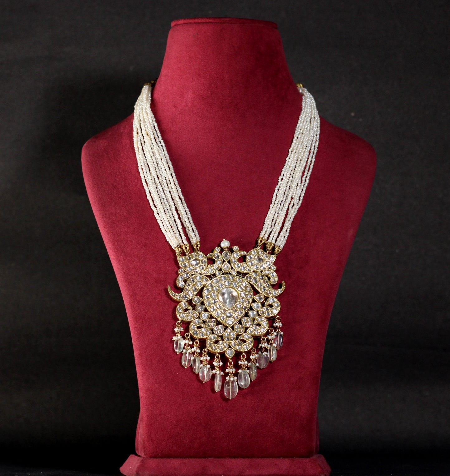 NECKLACE AND EARRING IN  92.5 STERLING WITH 18KT GOLD PLATED KUNDAN AND FLOURIDE AND BEADS STONES