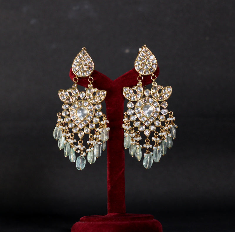 NECKLACE AND EARRING IN  92.5 STERLING WITH 18KT GOLD PLATED KUNDAN AND FLOURIDE AND BEADS STONES