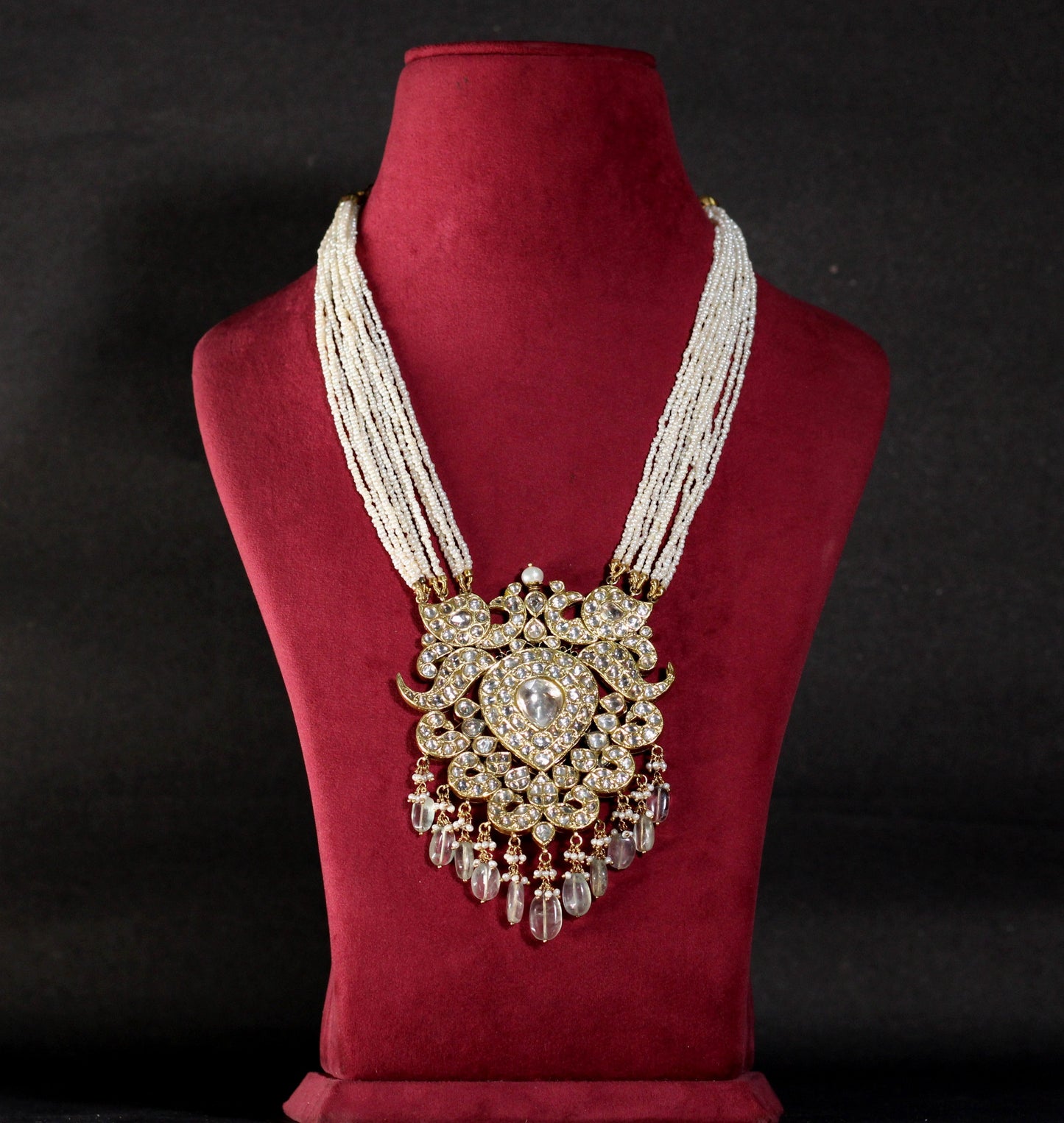 NECKLACE AND EARRING IN  92.5 STERLING WITH 18KT GOLD PLATED KUNDAN AND fluorite AND BEADS stones