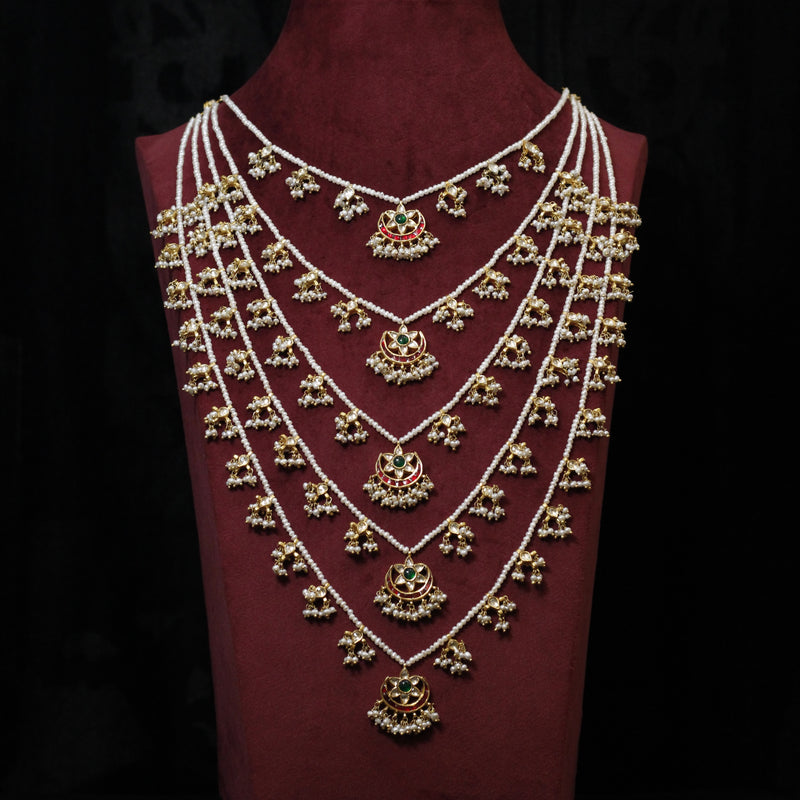 NECKLACE:- 92.5 STERLING SILVER WITH KUNDAN, GREEN ONYX, RED ONYX & FRESH WATER PEARLS.