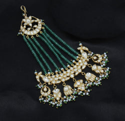 MATHAPATTI;- 92.5 STERLING SILVER GOLD PLATED WITH KUNDAN & GREEN ONYX  AND FRESH WATER PEARLS.