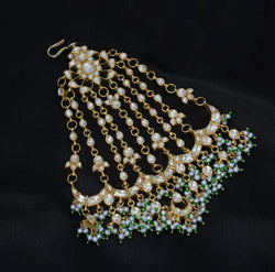 MATHAPATTI;- 92.5 STERLING SILVER GOLD PLATED WITH KUNDAN & GREEN ONYX  AND FRESH WATER PEARLS.