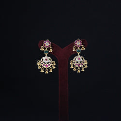 EARRINGS:- 92.5 STERLING SILVER GOLD PLATED WITH PINK & GREEN ONYX AND KUNDAN.