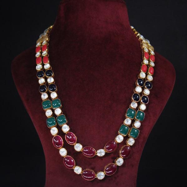 LONG NECKLACE WITH NAVRATAN STONES IN SOUTH COLLECTIONS.