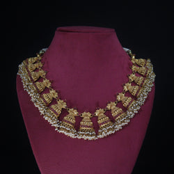NECKLACE:- 92.5 STERLING SILVER GOLD PLATED WITH RED ONYX AND FRESH WATER PEARLS.