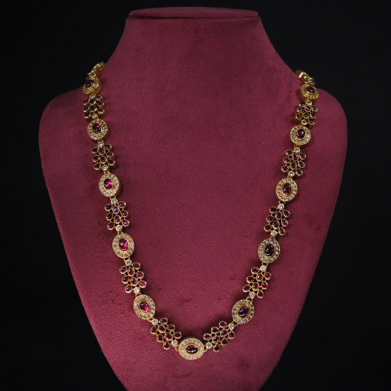 NECKLACE:- 92.5 STERLING SILVER GOLD PLATED WITH CRYSTAL, ZIRCONIA & PINK ONYX.