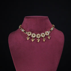NECKLACE:- 92.5 STERLING SILVER GOLD PLATED WITH CRYSTAL,  PINK ONYX AND FRESH WATER PEARLS.